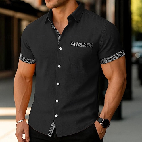  Per uomo Camicia Camicia di lino Camicia Estiva Camicia da Spiaggia Camicie sbottonate Paisley Vacanza Halloween Nero Rosa Blu Arancione Manica Corta Colletto Estate Primavera Abbigliamento Blocco di