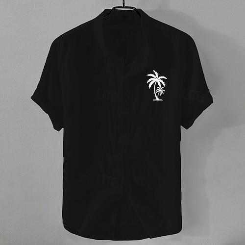  Men's Linen Shirt Minimalist Aloha Shirt Casual Shirt Cotton Linen Shirt Button Up Shirt Coconut Tree Vacation Street Black White Pink Dark Navy Short Sleeve Lapel Summer Clothing Apparel Button-Down