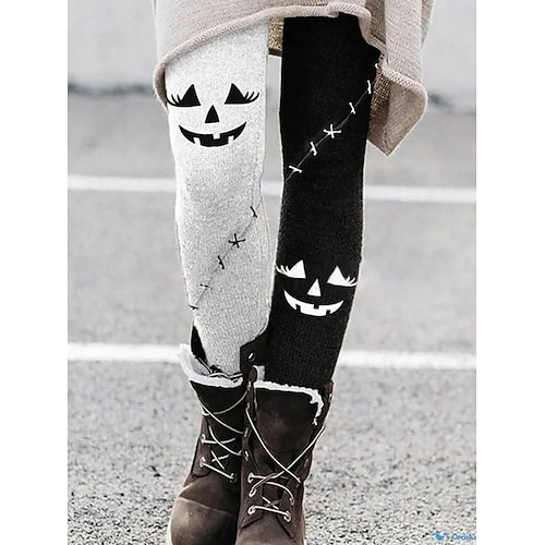 Dam Byxor Damasker Mysiga leggings Streetwear Ledigt Fullängd Hög midjaPantsHalloween Pumpa Elastisk midja Mönster Mateial som andas Bekväm Elastisk Semester Gata Dagliga kläder Vit Sommar Vår Höst
