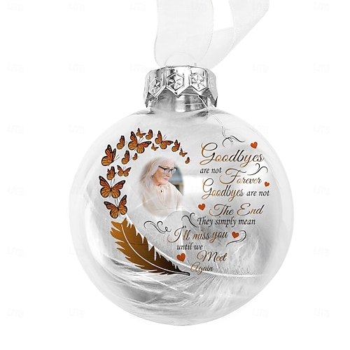  Enfeite de pena de Natal personalizado com foto, enfeite de bola 3D personalizado, presentes de condolências pela perda de entes queridos, decoração de feriado memorial de lembrança de árvore de Natal personalizada