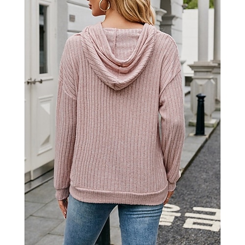  Dame Pullover hettegenser-genser عادي Gatemote Fritid Langermet Med hette Vanlige topper Gate Ferie Lomme Svart Rosa Blå Grønn Beige Høst Vinter