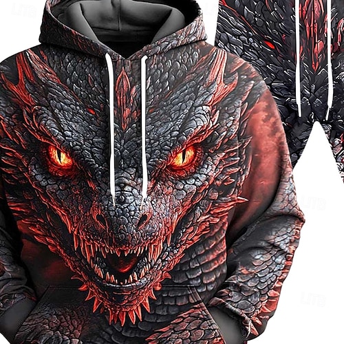  Homens Dragão 2pcs Conjuntos de moletom 3D Moletom Moletom com capuz Manga Longa Calças compridas Com Capuz Casual Diário Roupa Esportiva Impressão 3D Primavera Outono Inverno Vermelho