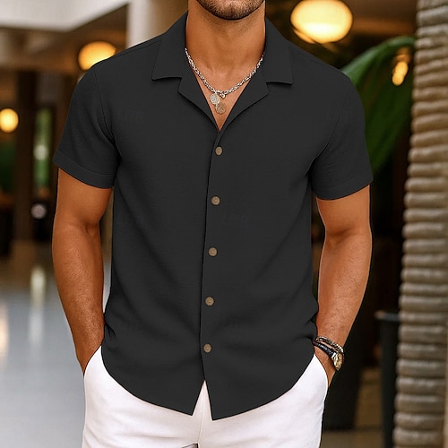  Per uomo Camicia Camicia Estiva Abbigliamento da spiaggia Camicia con Bottoni Semplice Vacanza Casuale Nero Bianco Rosa Blu Manica Corta Collo Camp Estate Abbigliamento Puro