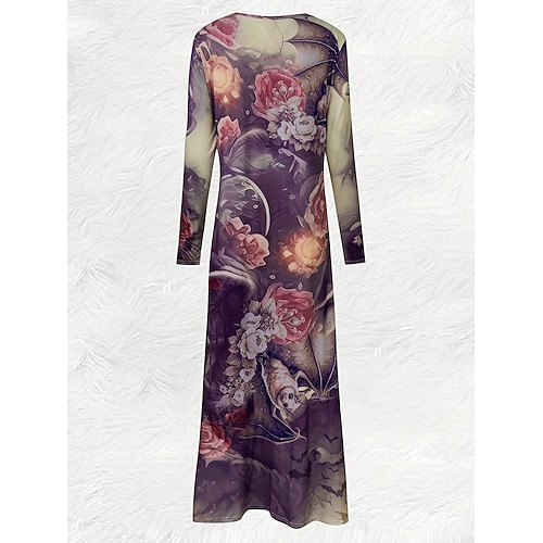  Halloween Per donna Abito maxi Abito a Tubino Abito a trapezio Casual Quotidiano Vestibilità regolare Grafico Toro Manica Lunga Girocollo Nero Viola Autunno Inverno