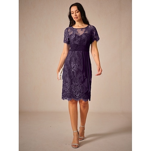  Women's Wedding Guest Jacket Dress Lace Dress Chiffon Dress Set Cocktail Dresses Formal Dresses Cardigan Ruched Long Sleeve Cocktail Party Blue Spring Summer Fall