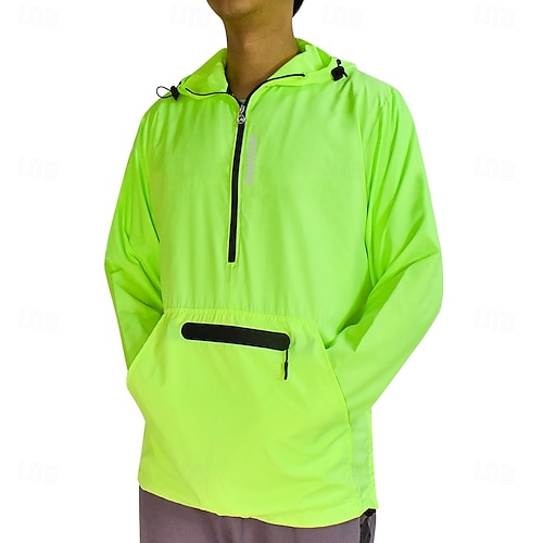  WOSAWE Men's Cycling Jacket Windbreaker Waterproof Rain Jacket Reflective Running Jackets Bike Hooded Packable Raincoat Top Lightweight Breathable Ultraviolet Resistant Fluorescent Mountain Bike Golf