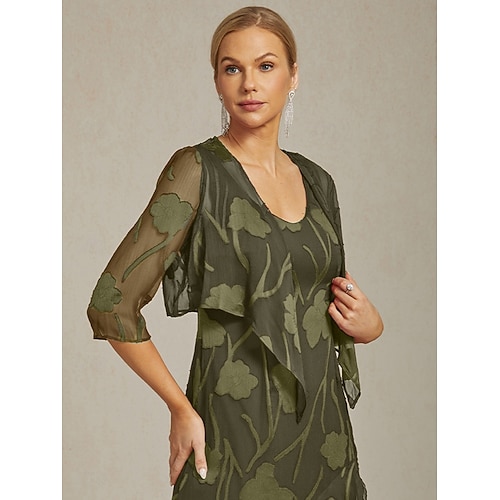  Dam Axelryckningar Ensfärgat Elegant Stylish Grundläggande 3/4 ärm Rund hals Asymmetrisk Fyrkantig hals Crop Tops Bröllopsgäst Strandbröllop Oliv Sommar Vår Höst