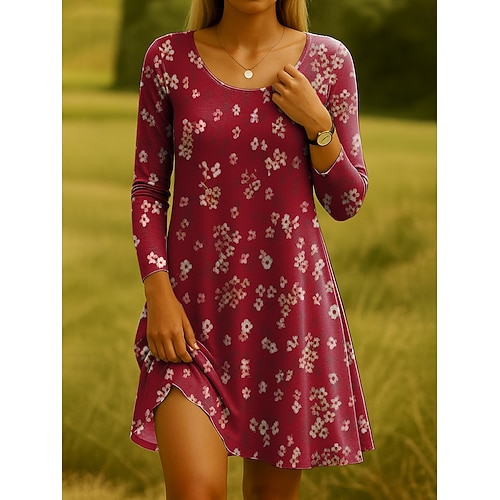  Pentru femei Rochie Mini Rochii Tricou Rochie de Vară Rochie A line Casual Boho Zilnic Concediu Dată Fit regulat Floral Grafic Manșon Lung Stil Nautic Verde Deschis Roz Îmbujorat Roșu Vin Roșu-aprins
