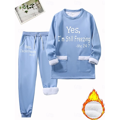  Per donna Caldo Quotidiano Set da due pezzi Tuta Set di Pantaloni Manica Lunga Girocollo Grafico Lettera Coulisse Stampato Casuale Quotidiano Nero Rosa scuro Blu Autunno Vestibilità regolare