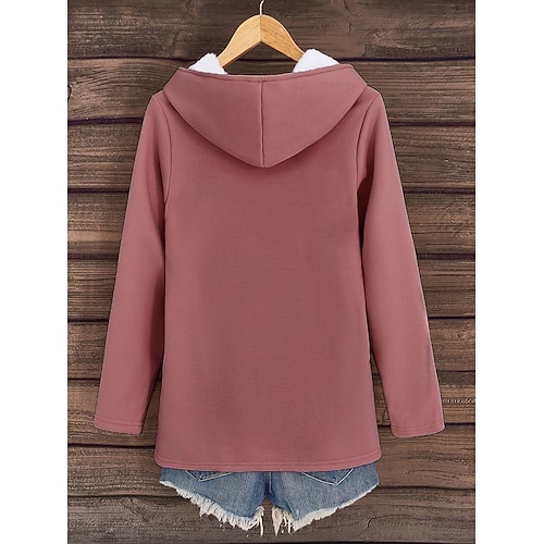  Mulheres Pulôver Moletom Com Capuz Gráfico Letra Quente Casual Velo Sherpa Manga Longa Com Capuz Tops longos Rua Dia a Dia Casual Imprimir Rosa Escuro Azul Cinzento Outono Inverno