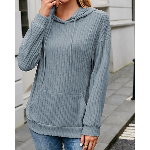  Dame Pullover hettegenser-genser عادي Gatemote Fritid Langermet Med hette Vanlige topper Gate Ferie Lomme Svart Rosa Blå Grønn Beige Høst Vinter