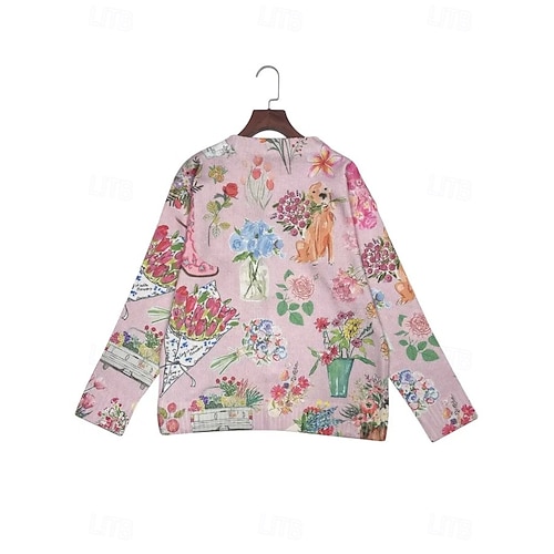 Cardigan da donna maglione femminile Quotidiano Animale In rilievo Collo a girocon Bottoni Stampa Maniche lunghe Lunghi Top in maglia All'aperto Weekend Rosa Autunno Inverno