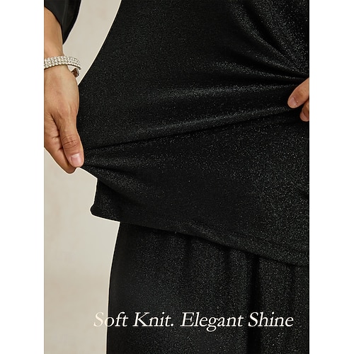  Dam Dressiga toppar Ensfärgat Elegant Vintage Dagligen 3/4 ärm Rund hals Vanliga toppar Bröllopsgäst Kvällsfest Date Night Outfits Glitter Svart Vår, Höst, Vinter, Sommar