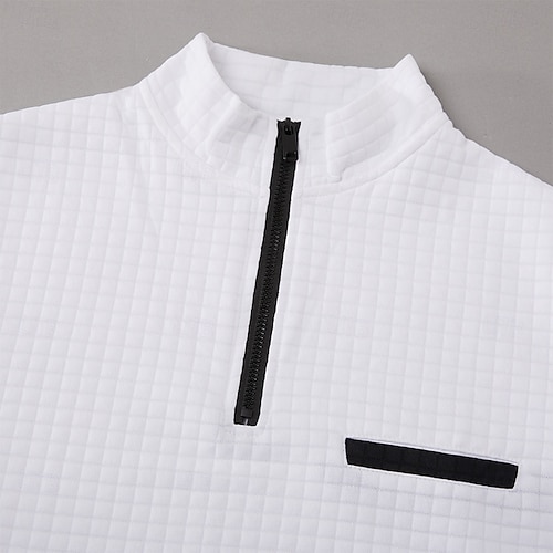  Herr Våffelpikétröjor Zip Polo Ledigt Helgdag Fjärdedels blixtlås Kortärmad Mode Grundläggande Slät Fjärdedels blixtlås Sommar Vår Normal Svart Vit Marinblå Orange Våffelpikétröjor