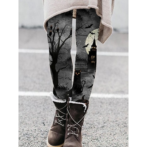  Damen Leggings Urlaub Vintage Mode Knöchellang Hohe TaillePantsHalloween Grafik Halloween Drucken Weich Atmungsaktiv Dehnbar Formell Outdoor Urlaub Schwarz Grün Asche Schwarz und Dunkelgrau Schwarz 1