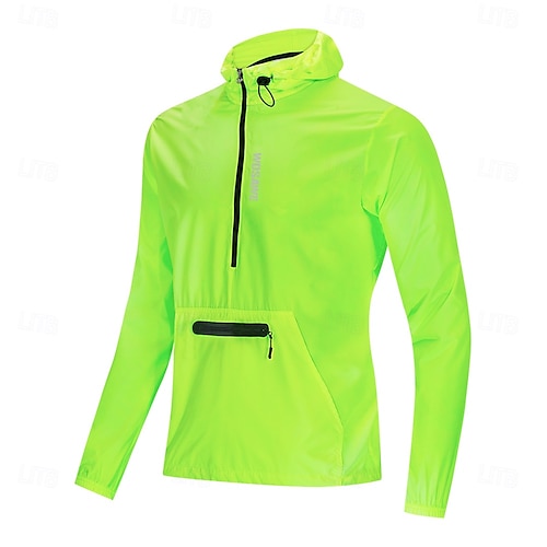  WOSAWE Men's Cycling Jacket Windbreaker Waterproof Rain Jacket Reflective Running Jackets Bike Hooded Packable Raincoat Top Lightweight Breathable Ultraviolet Resistant Fluorescent Mountain Bike Golf