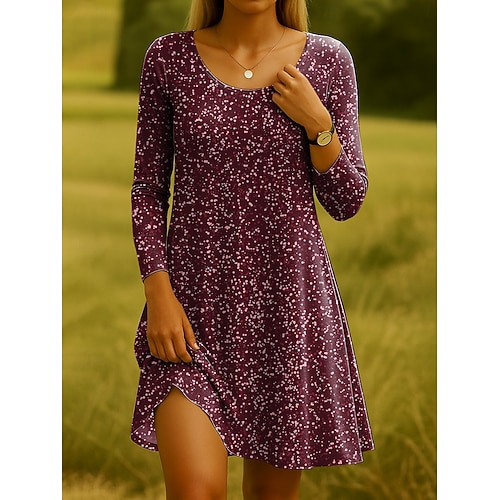  Pentru femei Rochie Mini Rochii Tricou Rochie de Vară Rochie A line Casual Boho Zilnic Concediu Dată Fit regulat Floral Grafic Manșon Lung Stil Nautic Verde Deschis Roz Îmbujorat Roșu Vin Roșu-aprins
