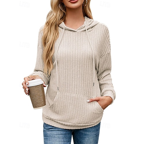  Dame Pullover hettegenser-genser عادي Gatemote Fritid Langermet Med hette Vanlige topper Gate Ferie Lomme Svart Rosa Blå Grønn Beige Høst Vinter