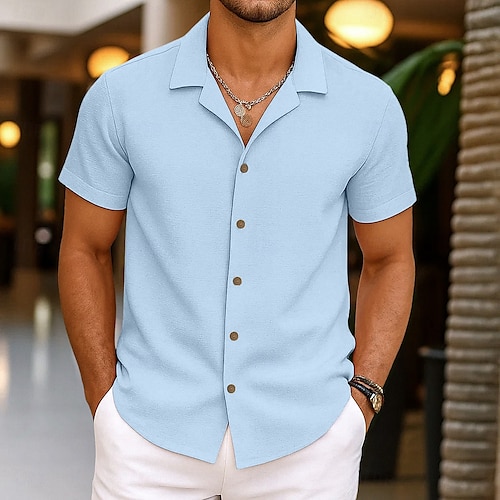  Per uomo Camicia Camicia Estiva Abbigliamento da spiaggia Camicia con Bottoni Semplice Vacanza Casuale Nero Bianco Rosa Blu Manica Corta Collo Camp Estate Abbigliamento Puro