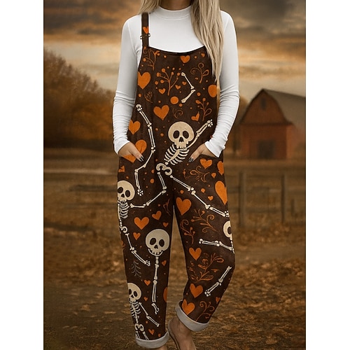  Macacão feminino 100% algodão, leve, floral, sem mangas, reto, gola redonda, bolso, férias, diário, solto, preto, branco, laranja, verão
