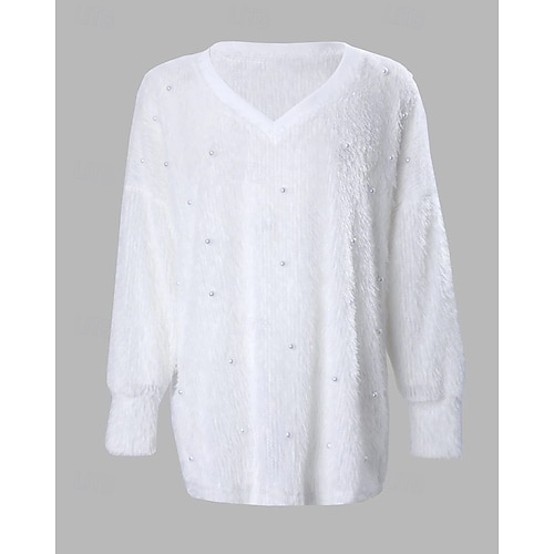  damegenser pullover genser lodden koselig t-skjorte ensfarget ribbestrikket avslappet langermet v-hals topper daglig ute helg blonder rosa overdimensjonert