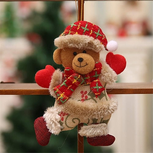  4 poupées en peluche de Noël ornements Père Noël, bonhomme de neige, renne &Décorations suspendues en tissu pour sapin de Noël, maison, fête &cadeaux