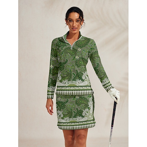  Dam Vandringspolotröja Grön Långärmad Överdelar Golfkläder för damer Kläder Outfits Bär kläder