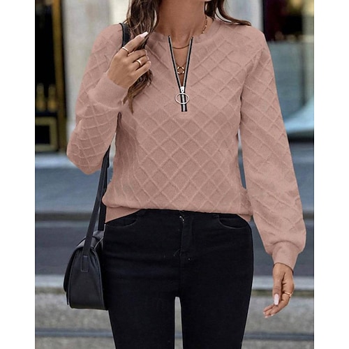  Per donna Felpa con texture Felpe Felpe con cerniera Semplice Streetwear Casual Comodo Manica Lunga Collo Alto Top Regolari Streetwear Ferie Uscire Zip a un quarto Bianco Primavera Autunno