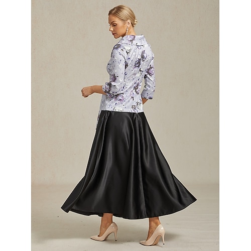  Dame Dressy topper Blomstret Elegant Årgang Bryllup 3/4 ermer V-hals Vanlige topper Bryllupsgjest Festkveldsklær Lys Lilla Vår, Høst, Vinter, Sommer