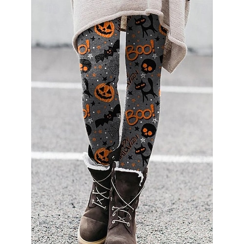  Damen Leggings Urlaub Vintage Mode Knöchellang Hohe TaillePantsHalloween Grafik Halloween Drucken Weich Atmungsaktiv Dehnbar Formell Outdoor Urlaub Schwarz Grün Asche Schwarz und Dunkelgrau Schwarz 1