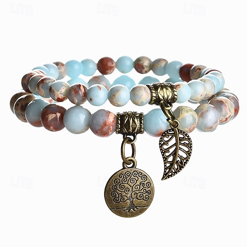  Women's Bead Bracelet Fancy Tree of Life Fashion Bohemian Stone Bracelet Jewelry Blue For Gift Daily Holiday