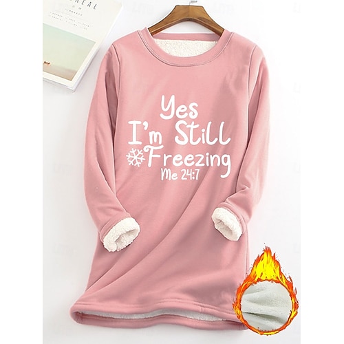  Per donna Felpa Pullover Grafico Caldo Casual Morbido Manica Lunga Girocollo Top Regolari Streetwear Casuale Nero Giallo Rosa Rosa scuro Rosso Primavera Autunno Inverno