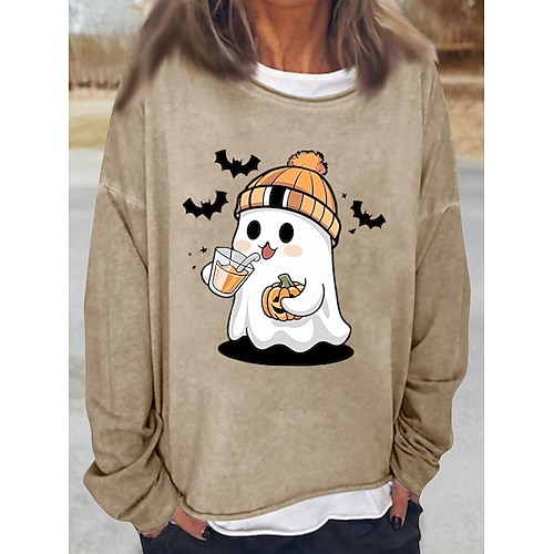  Sweat-shirts d'Halloween pour femmes, décontractés, manches longues, col ras du cou, hauts classiques, imprimés décontractés, noir, blanc, rose, kaki, gris, automne-hiver
