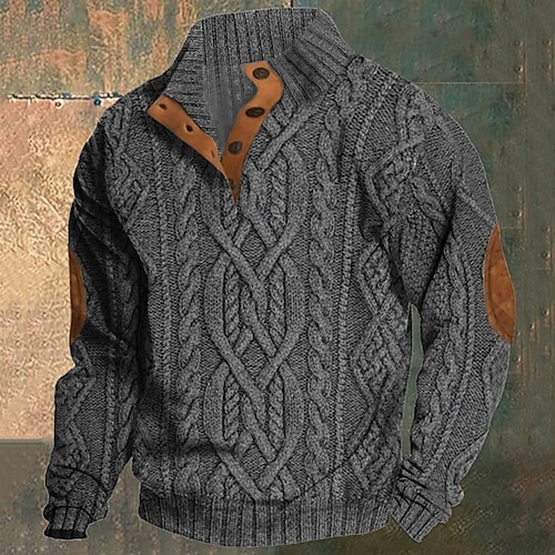 Herren Pullover Strickpullover Gerippt Stricken Normale Oberteile Patchwork Gestrickt Farbblock Stehkragen Mode Basic Urlaub Alltagskleidung Bekleidung Herbst Winter Schwarz Dunkelgray M L XL