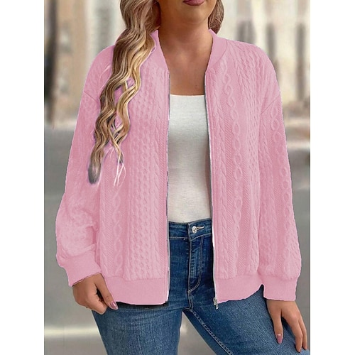  Dame Teksturert genser Gensere Zip Up sweatshirts عادي Gatemote Fritid Langermet Crew-hals Vanlige topper Gate Ferie Lomme Svart Hvit Rosa Rød Lilla Høst Vinter