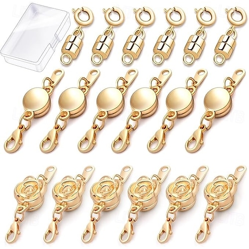  18 peças fechos e fechos magnéticos para colar, 3 estilos de fecho magnético cilíndrico redondo rosa, conector de fecho magnético para joias, extensor de pulseira para fabricação de joias