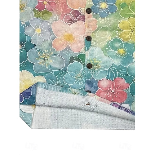  Cardigan da donna maglione femminile Giornaliero Floreale Grafica Coste Girocollo Bottoni Stampa Maniche Lunghe Lunghe Top Maglia Esterno Fine settimana Blu Autunno Inverno