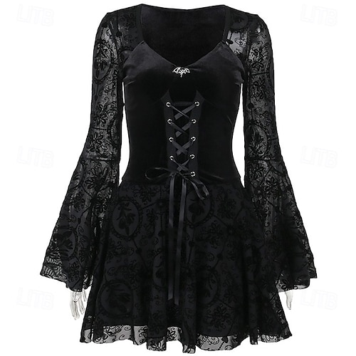 Gothic Mini Dress Bell Sleeve Witch Lace Velvet Corset Floral Fancy Dress Women's Fantasy Halloween Carnival Performance Party Adults Dress 2026 - $57.99 Gothic Mini Dress Bell Sleeve Witch Lace Velvet Corset Floral Fancy Dress Women's Fantasy Halloween Carnival Performance Party Adults Dress 2026 - $57.99