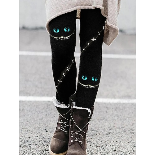  Damen Leggings Urlaub Vintage Mode Knöchellang Hohe TaillePantsHalloween Grafik Halloween Drucken Weich Atmungsaktiv Dehnbar Formell Outdoor Urlaub Schwarz Grün Asche Schwarz und Dunkelgrau Schwarz 1