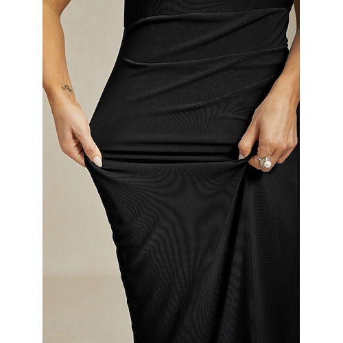  Dámské Maxi šaty Plášťové šaty Elegantní Večírek koktejl Pevná barva Bez rukávů Tričkový Černá Léto