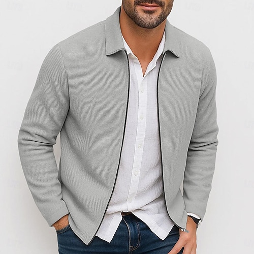  Herren Waffeljacke Jacke Freizeitjacke Outdoor Urlaub Warm Rein Frühling Herbst Winter Einfach Mode Streetwear Revers Regulär Schwarz Weiß Königliches Blau Khaki Grau Jacken