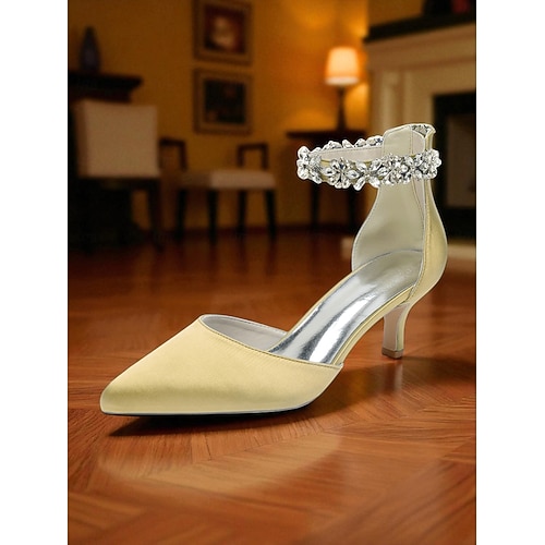 Women's Champagne Bridesmaid Wedding Shoes, Low Kitten Heel Pointed Toe  Pumps with Crystal Ankle Strap, Elegant Comfortable Dress Shoes 2026 -  54.99
