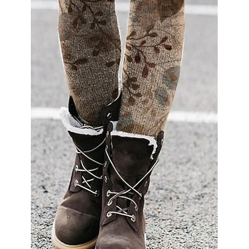 Damskie Spodnie Getry Przytulne legginsy Moda miejska Codzienny Pełna długość Wysoka talia Kwiaty Elastyczny pas Nadruk Oddychalność Wygodny Elastyczny Urlop Ulica Dzienne zużycie Khaki Lato Wiosna