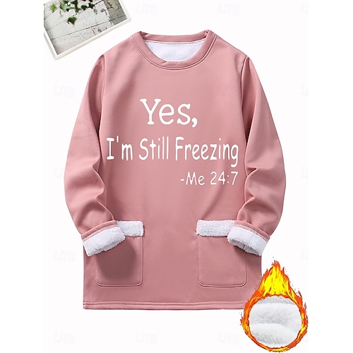  Per donna Felpa Pullover Pullover Grafico Lettera Caldo Moda Casual Manica Lunga Girocollo Top Regolari Streetwear Abbigliamento Quotidiano Tasca Stampato Nero Rosa scuro Blu Grigio Autunno Inverno