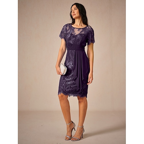  Women's Wedding Guest Jacket Dress Lace Dress Chiffon Dress Set Cocktail Dresses Formal Dresses Cardigan Ruched Long Sleeve Cocktail Party Blue Spring Summer Fall