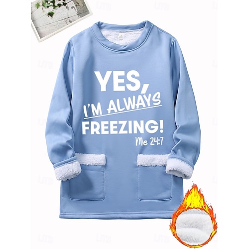  Dames Trui-sweatshirt Pullover Grafisch Brief Warm Modieus Casual Lange mouw Strakke ronde hals Ronde hals Lange tops Straat Dagelijks gebruik Zak Afdrukken Zwart Donker Roze blauw Grijs Herfst Winter