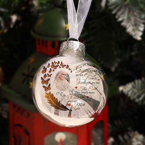  Enfeite de pena de Natal personalizado com foto, enfeite de bola 3D personalizado, presentes de condolências pela perda de entes queridos, decoração de feriado memorial de lembrança de árvore de Natal personalizada