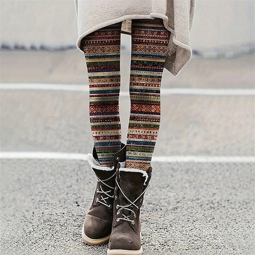  Per donna Pantaloni Leggings Vintage Stile Etnico Lunghezza intera Vita Alta A righe Elastico in vita Stampato Traspirabilità Confortevole Elasticizzato Vacanza Streetwear Abbigliamento quotidiano