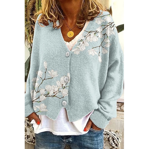 Cardigan pour femmes en tricot côtelé devant boutonné col en V manches longues léger élégant streetwear graphique géométrique impression de boutons tops tricotés pour l'extérieur quotidien week-end