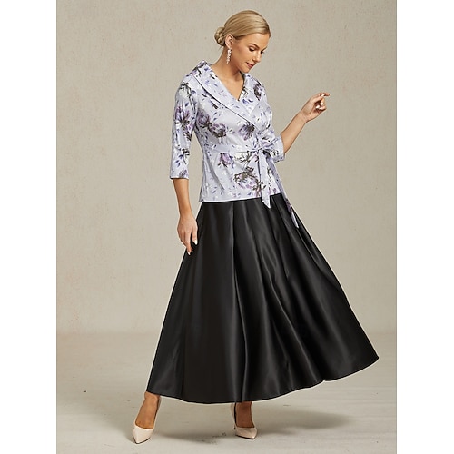  Dame Dressy topper Blomstret Elegant Årgang Bryllup 3/4 ermer V-hals Vanlige topper Bryllupsgjest Festkveldsklær Lys Lilla Vår, Høst, Vinter, Sommer